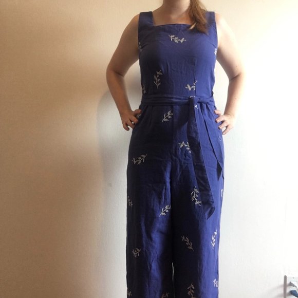 Blue/Purple Jumpsuit with White Embroidered Flowers - Picture 4 of 4
